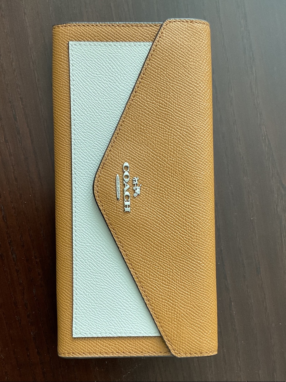 Coach Two-Tone Leather Wallet in Tan and White